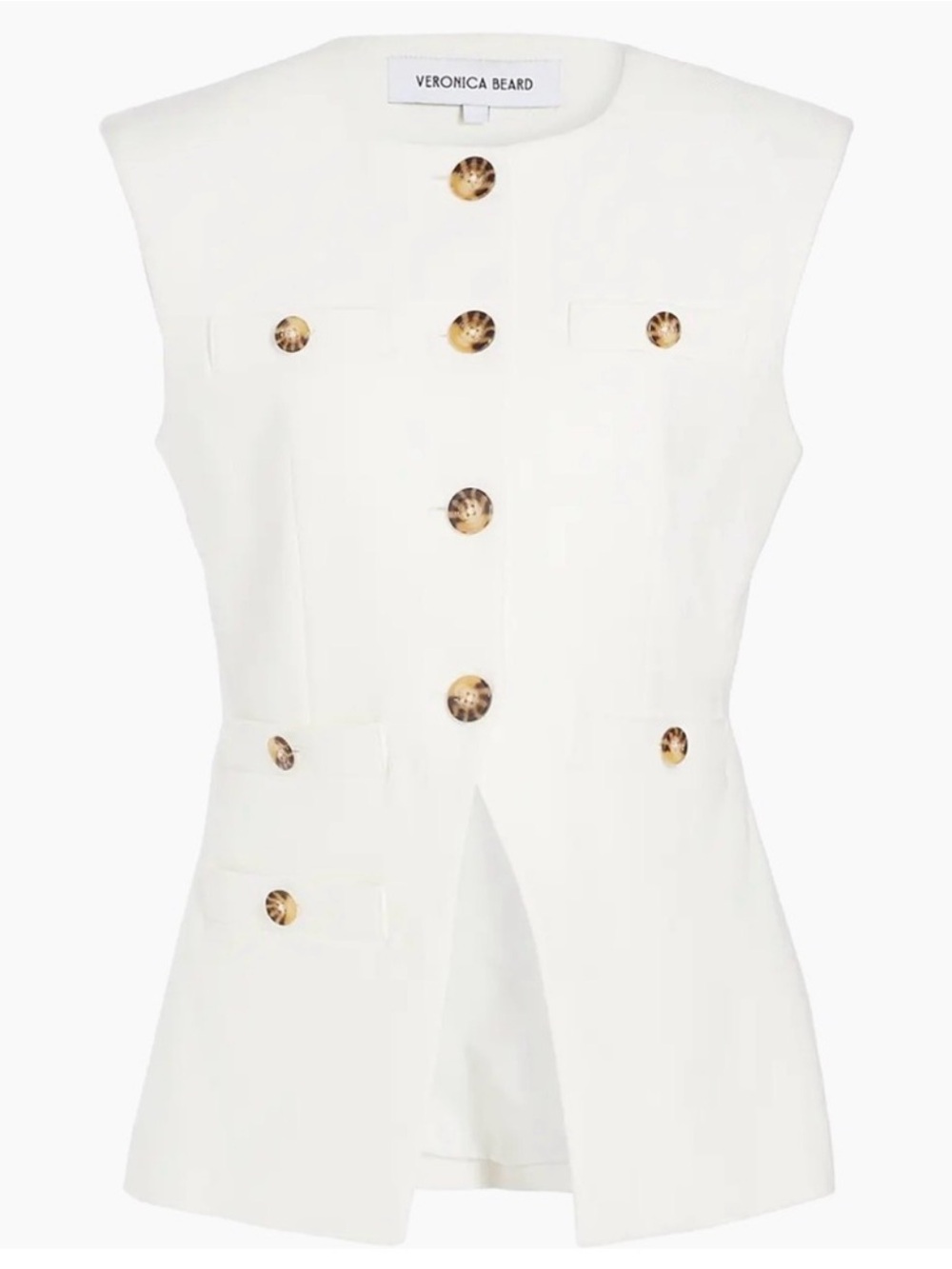 Veronica Beard Ivory Sleeveless Double-Breasted Shell with Tortoise buttons